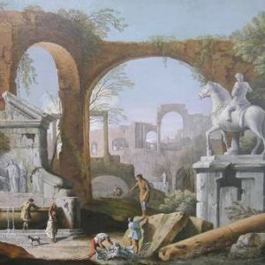 Marco Ricci - Capriccio Con Rovine Romane (Cm. 120 X 82 - Olio Su Tela)